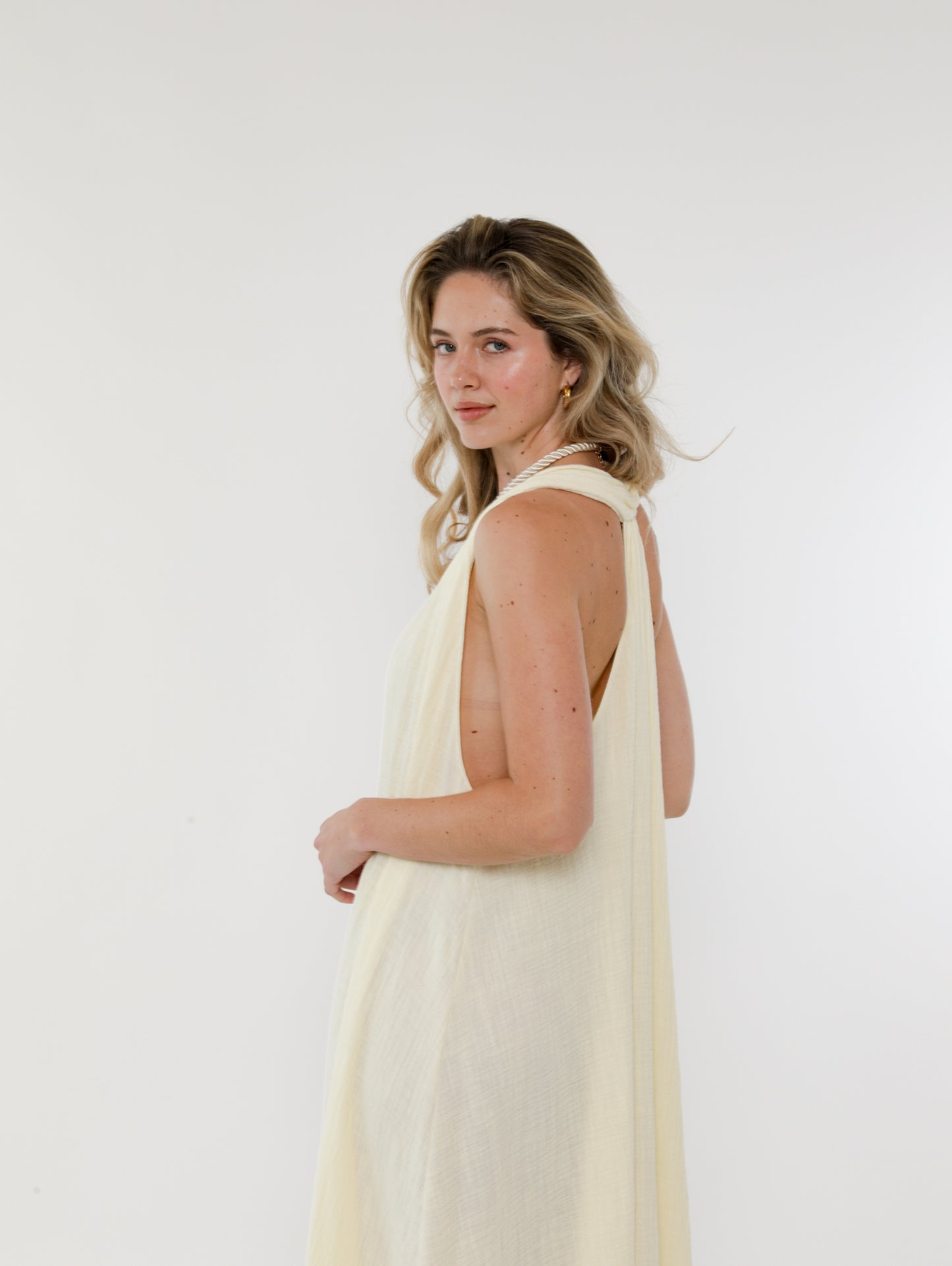 Stella Plunge Maxi Dress in Butter