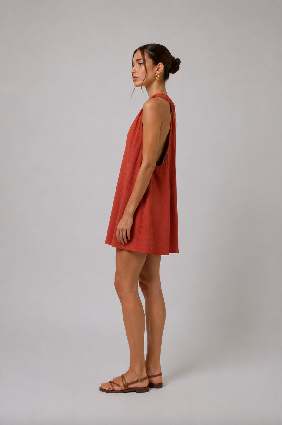 Stella Plunge Mini Dress in Terracotta