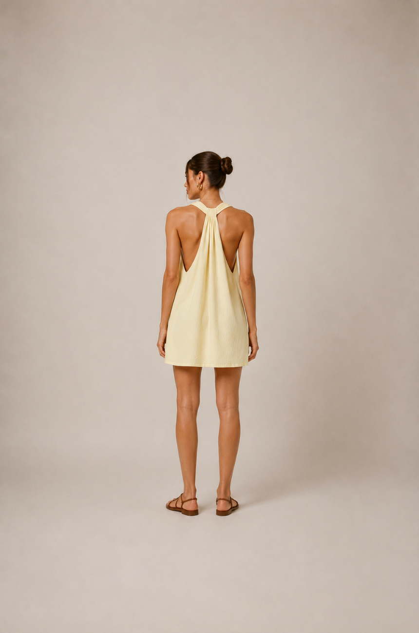 Stella Plunge Mini Dress in Butter