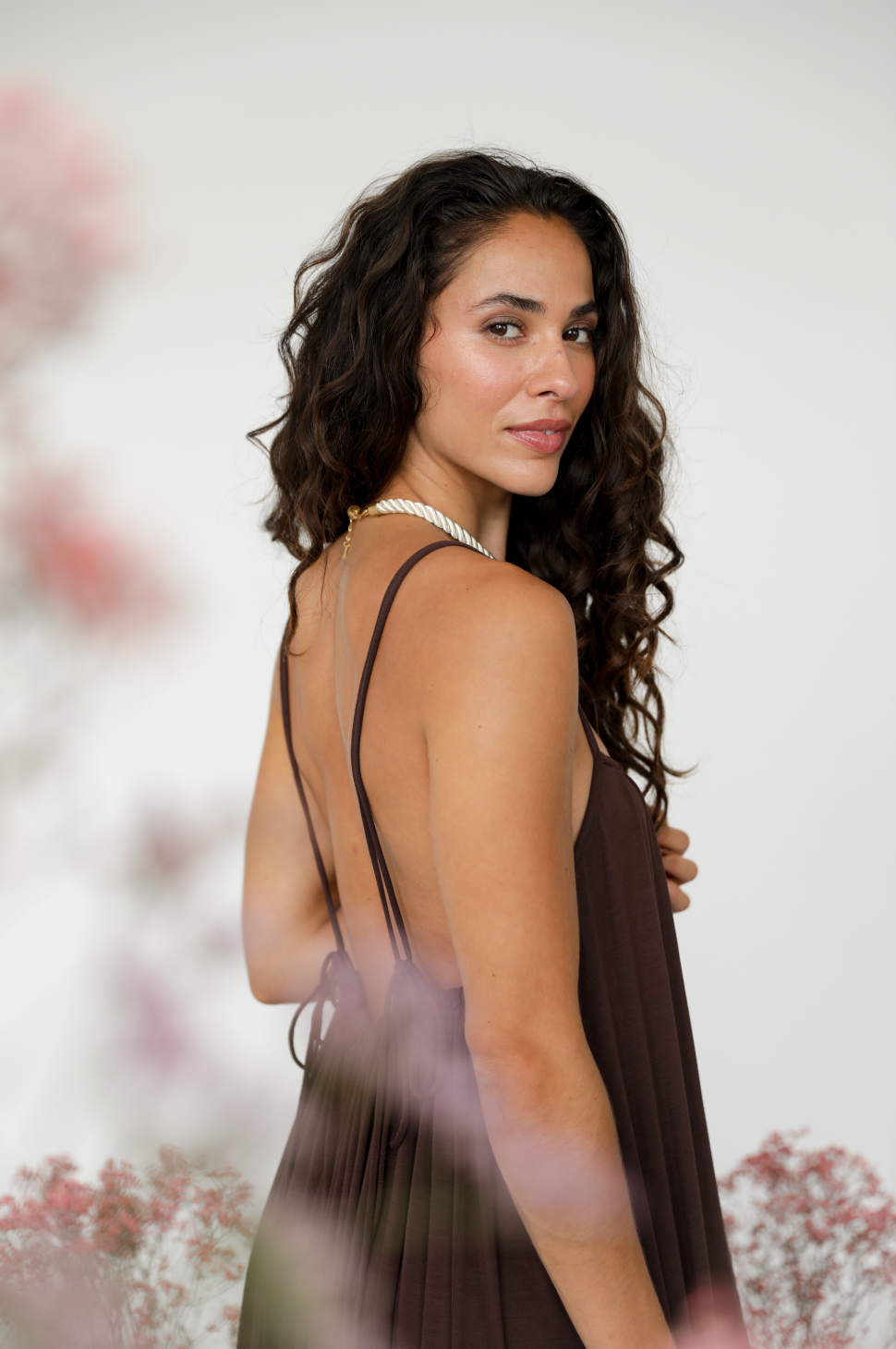 Luna Low Back Maxi Dress in Espresso