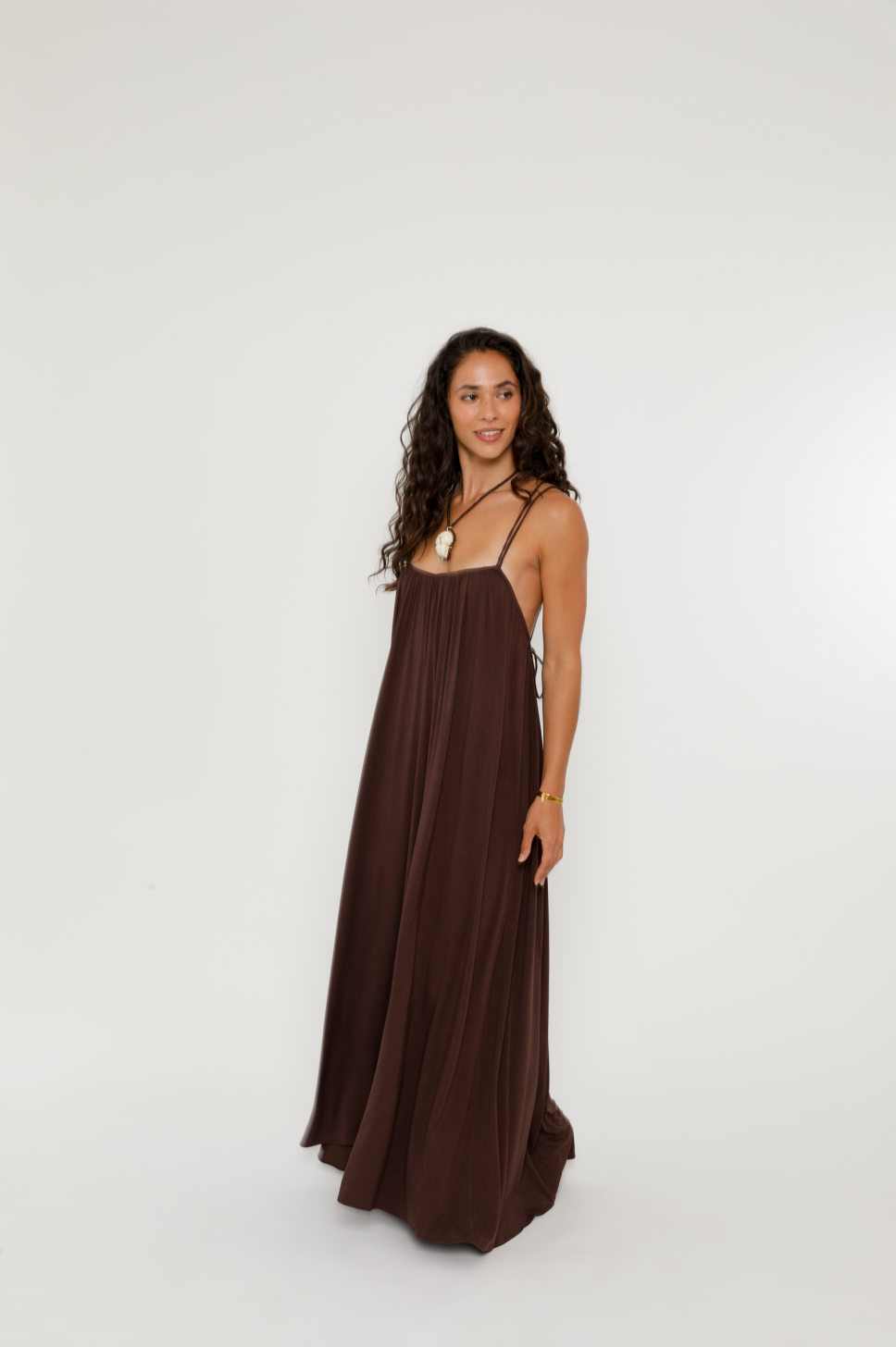 Luna Low Back Maxi Dress in Espresso