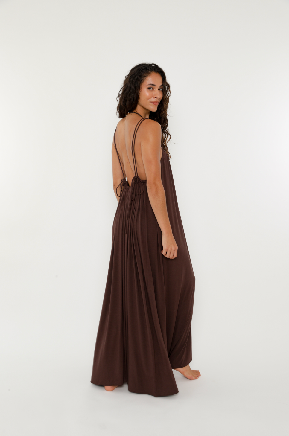 Luna Low Back Maxi Dress in Espresso