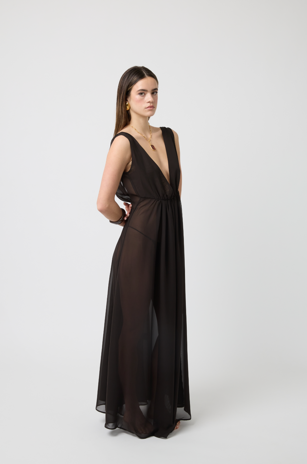 Aria Chiffon Maxi Dress in Espresso