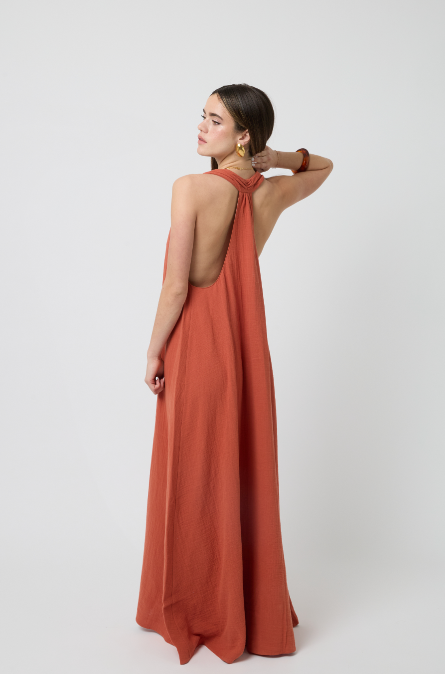 Stella Plunge Maxi Dress in Terracotta