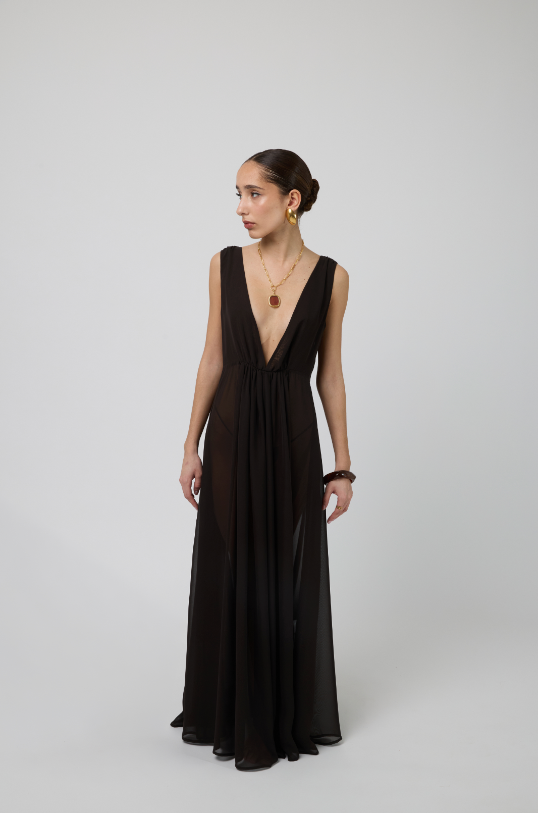 Aria Chiffon Maxi Dress in Espresso