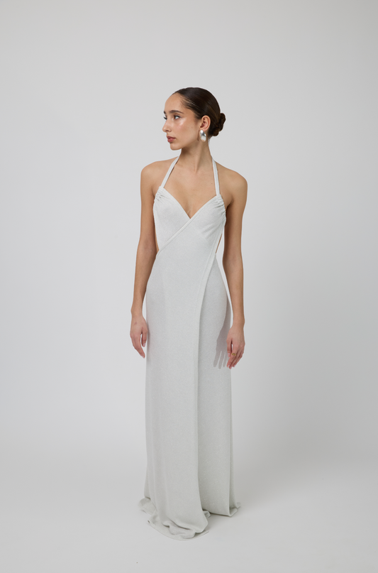 Perla Wrap Maxi Dress in White