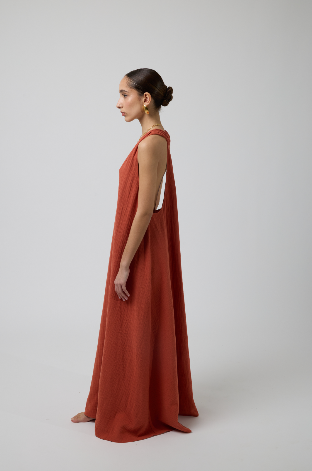 Stella Plunge Maxi Dress in Terracotta
