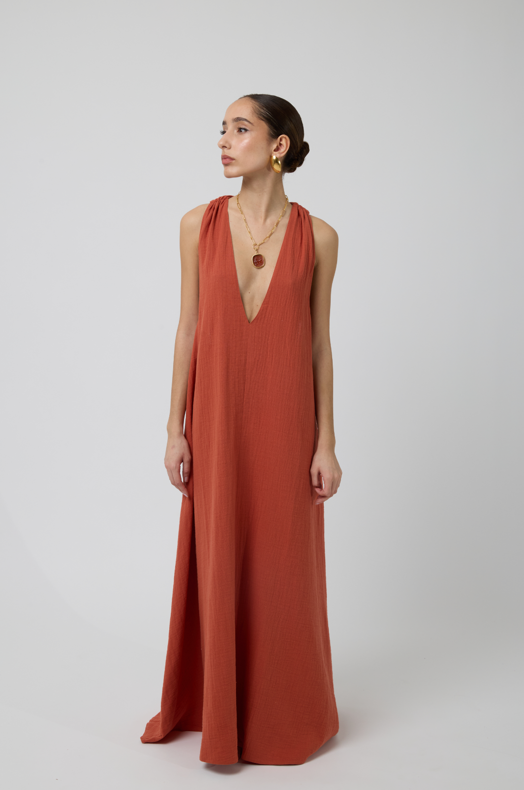 Stella Plunge Maxi Dress in Terracotta