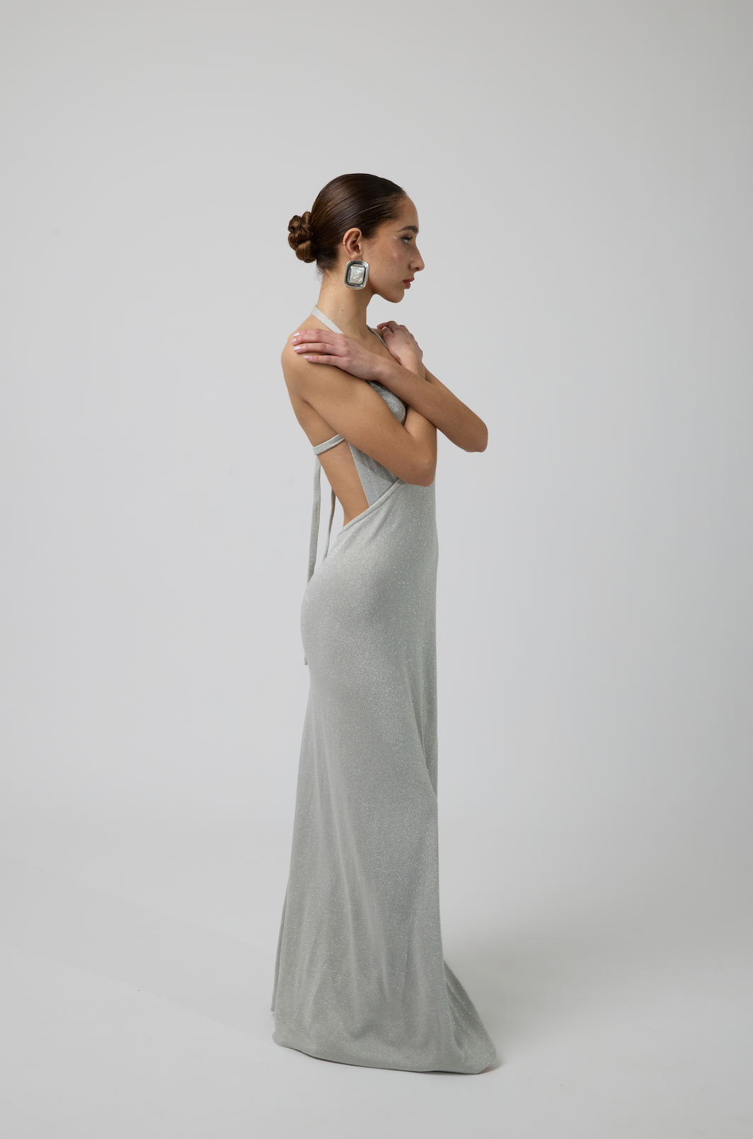 Perla Wrap Maxi Dress in Silver