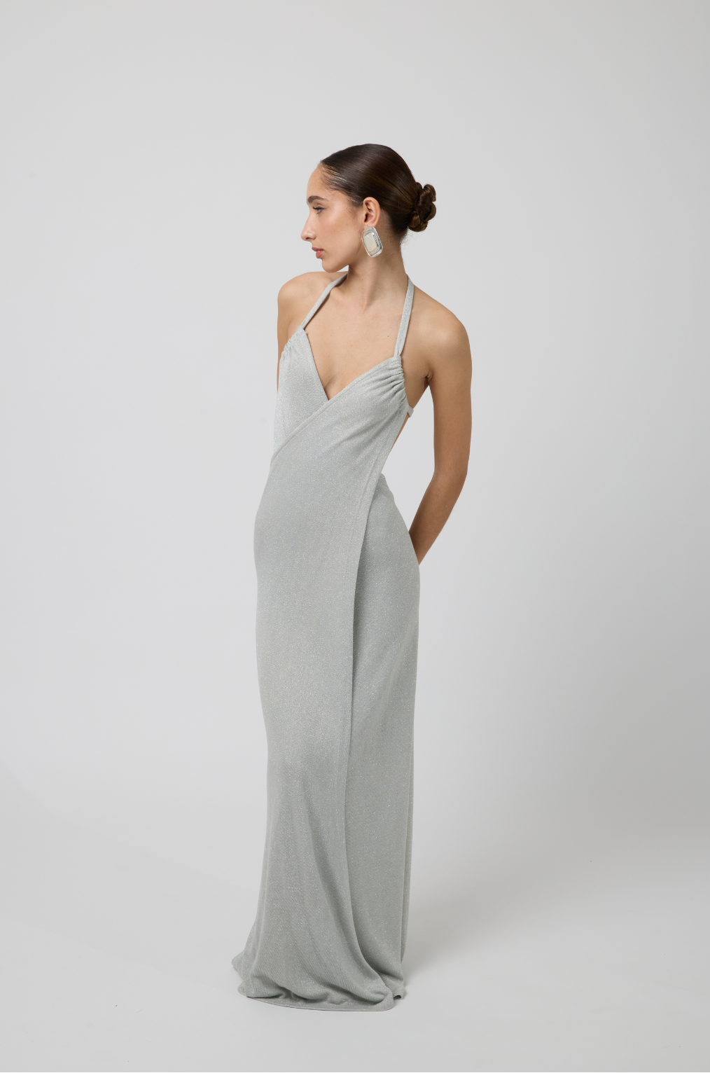 Perla Wrap Maxi Dress in Silver