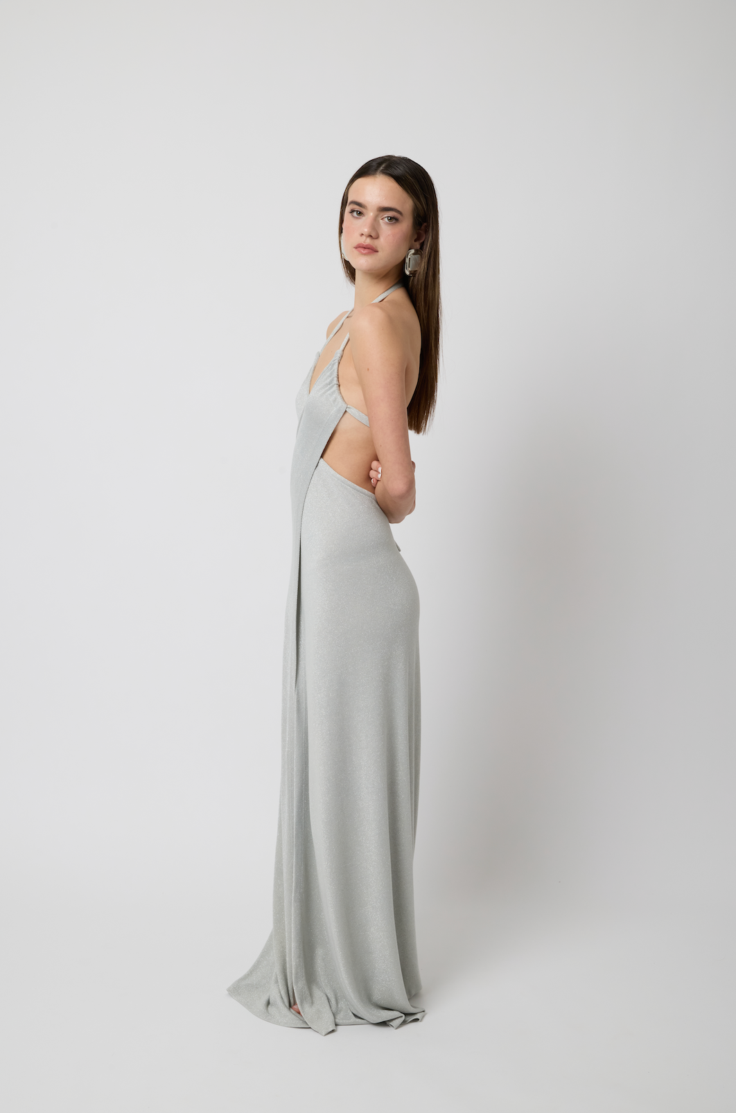 Perla Wrap Maxi Dress in Silver