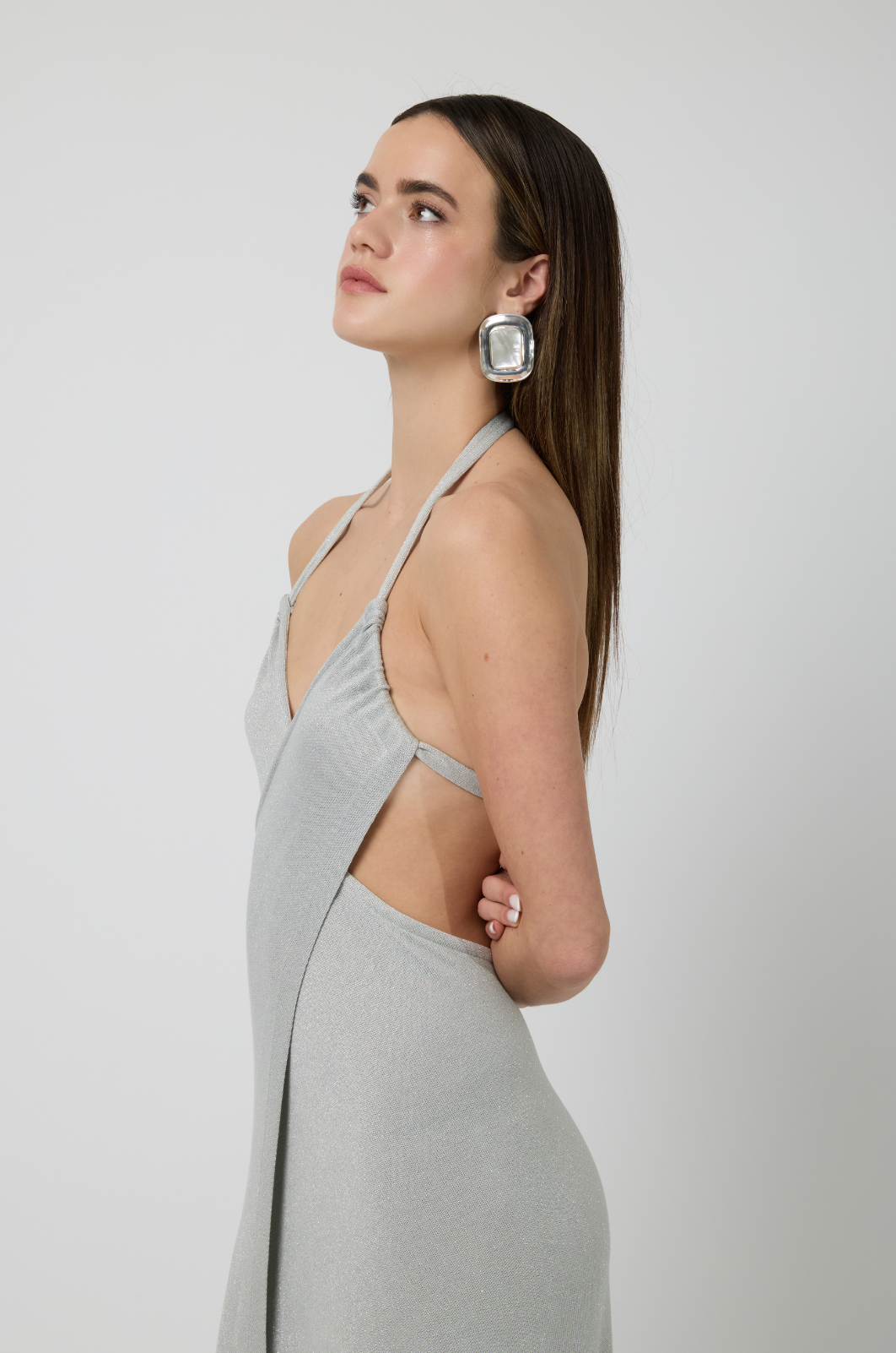 Perla Wrap Maxi Dress in Silver