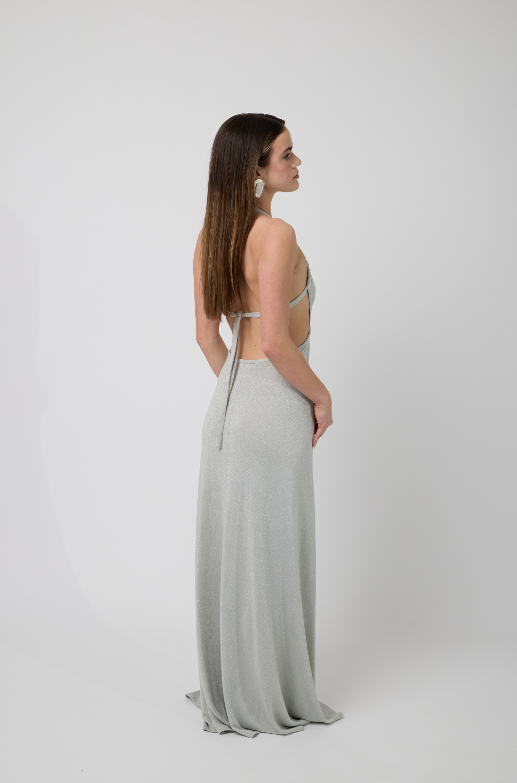 Perla Wrap Maxi Dress in Silver