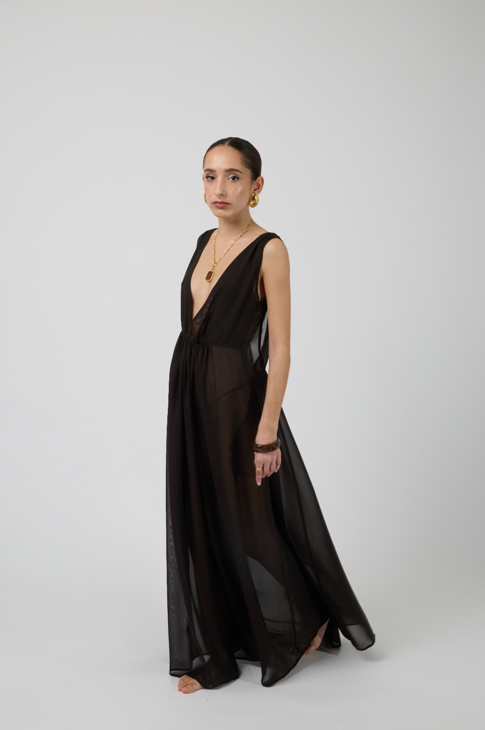 Aria Chiffon Maxi Dress in Espresso