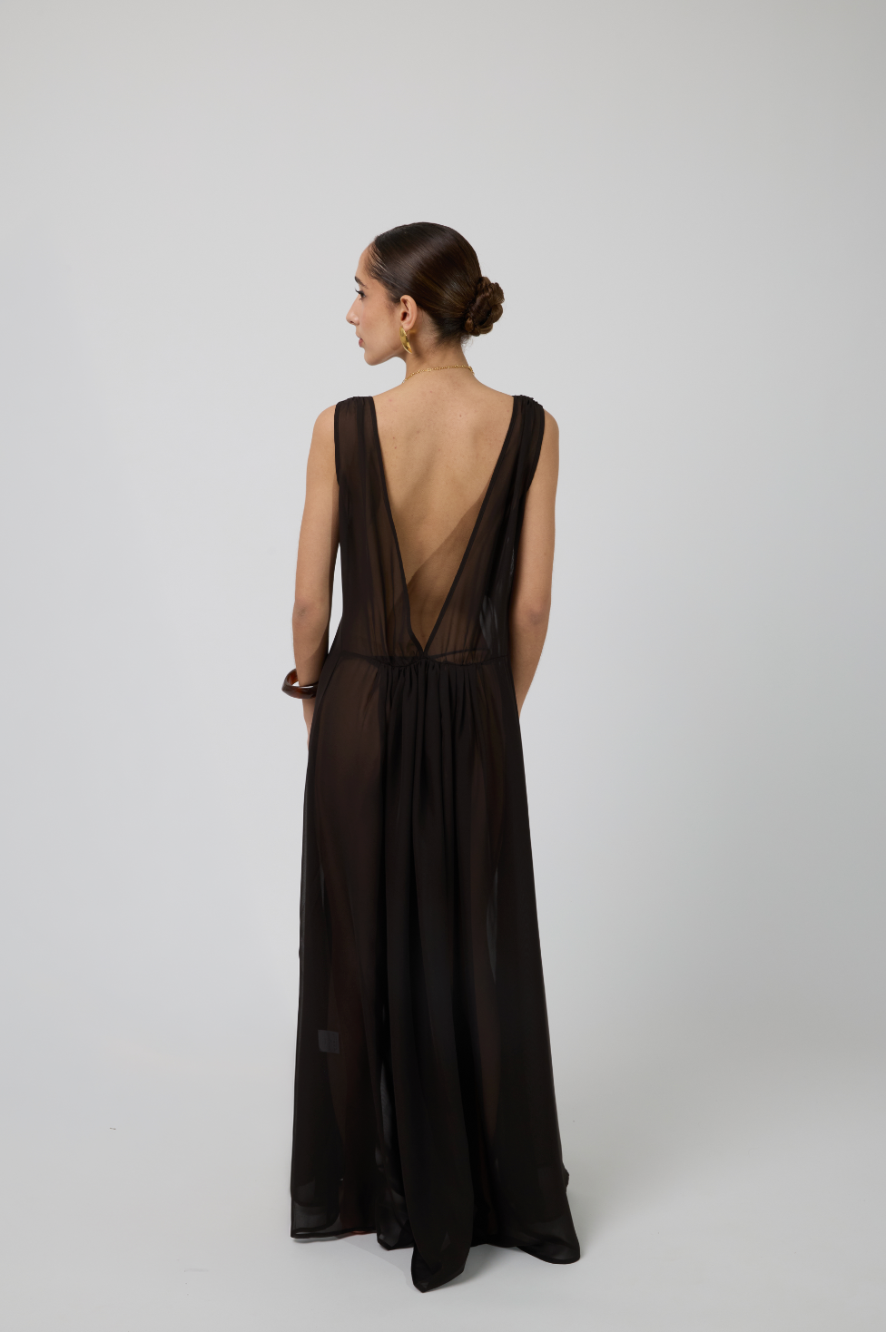 Aria Chiffon Maxi Dress in Espresso