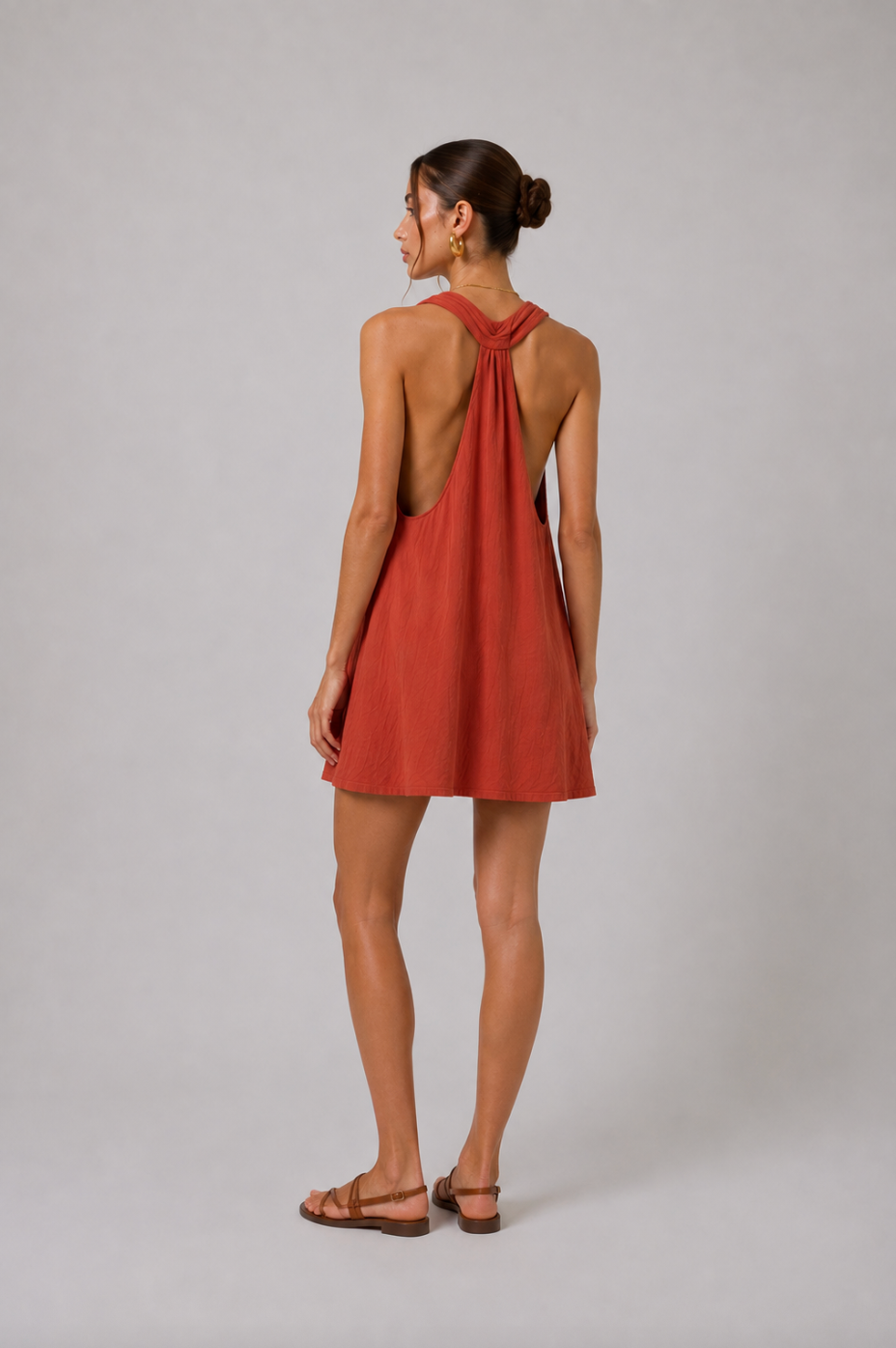 Stella Plunge Mini Dress in Terracotta