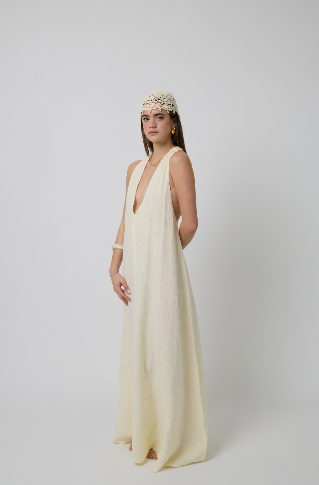 Stella Plunge Maxi Dress in Butter