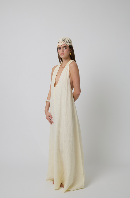 Stella Plunge Maxi Dress in Butter