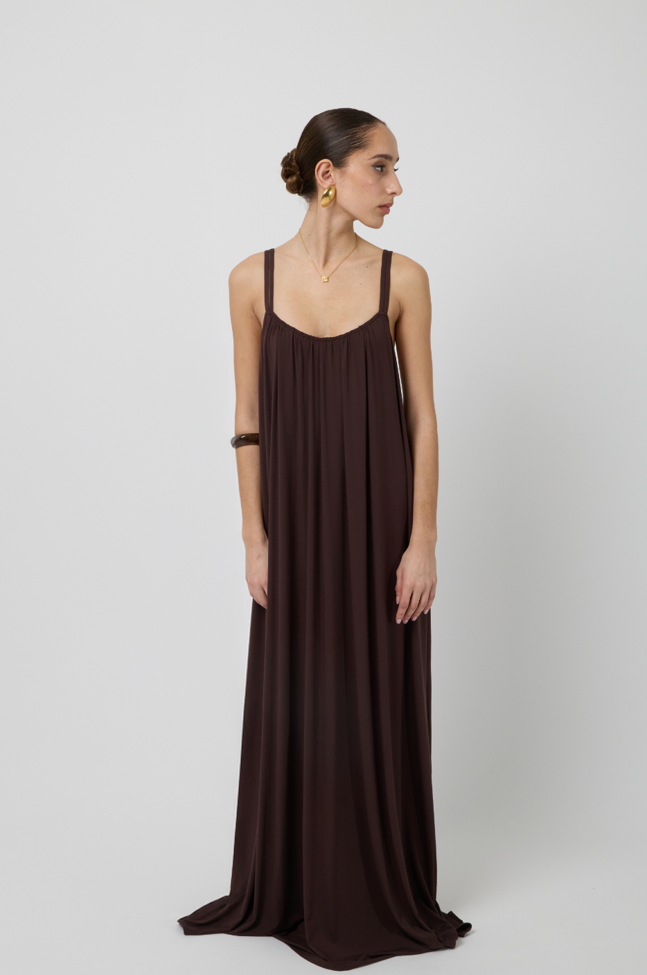 Luna Low Back Maxi Dress in Espresso