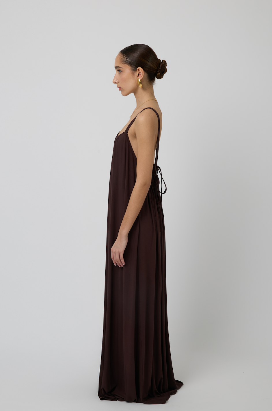 Luna Low Back Maxi Dress in Espresso