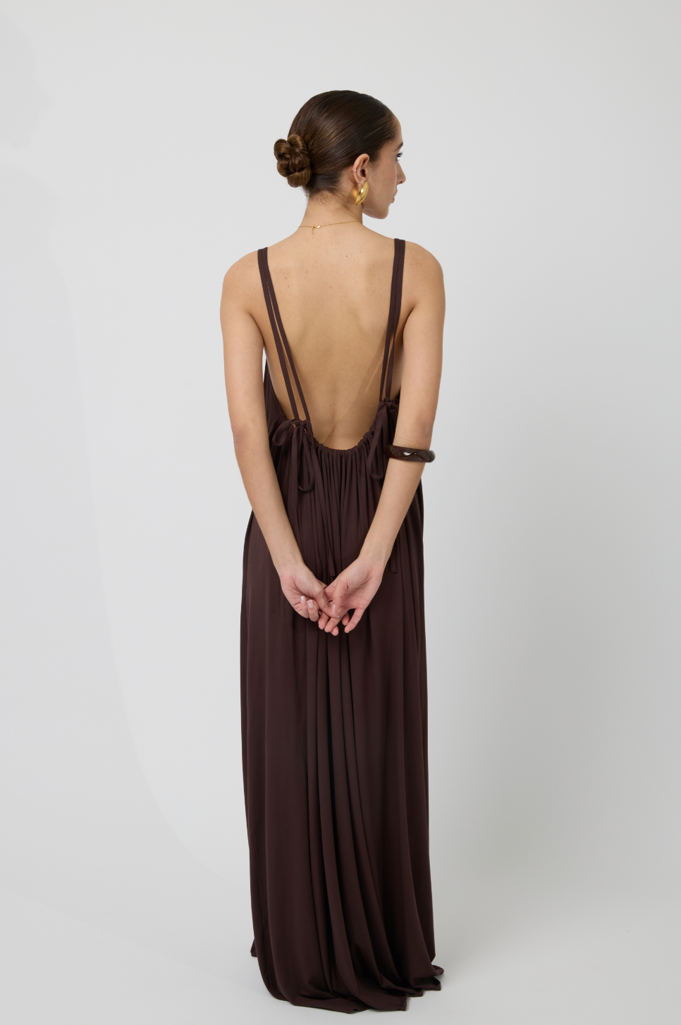 Luna Low Back Maxi Dress in Espresso