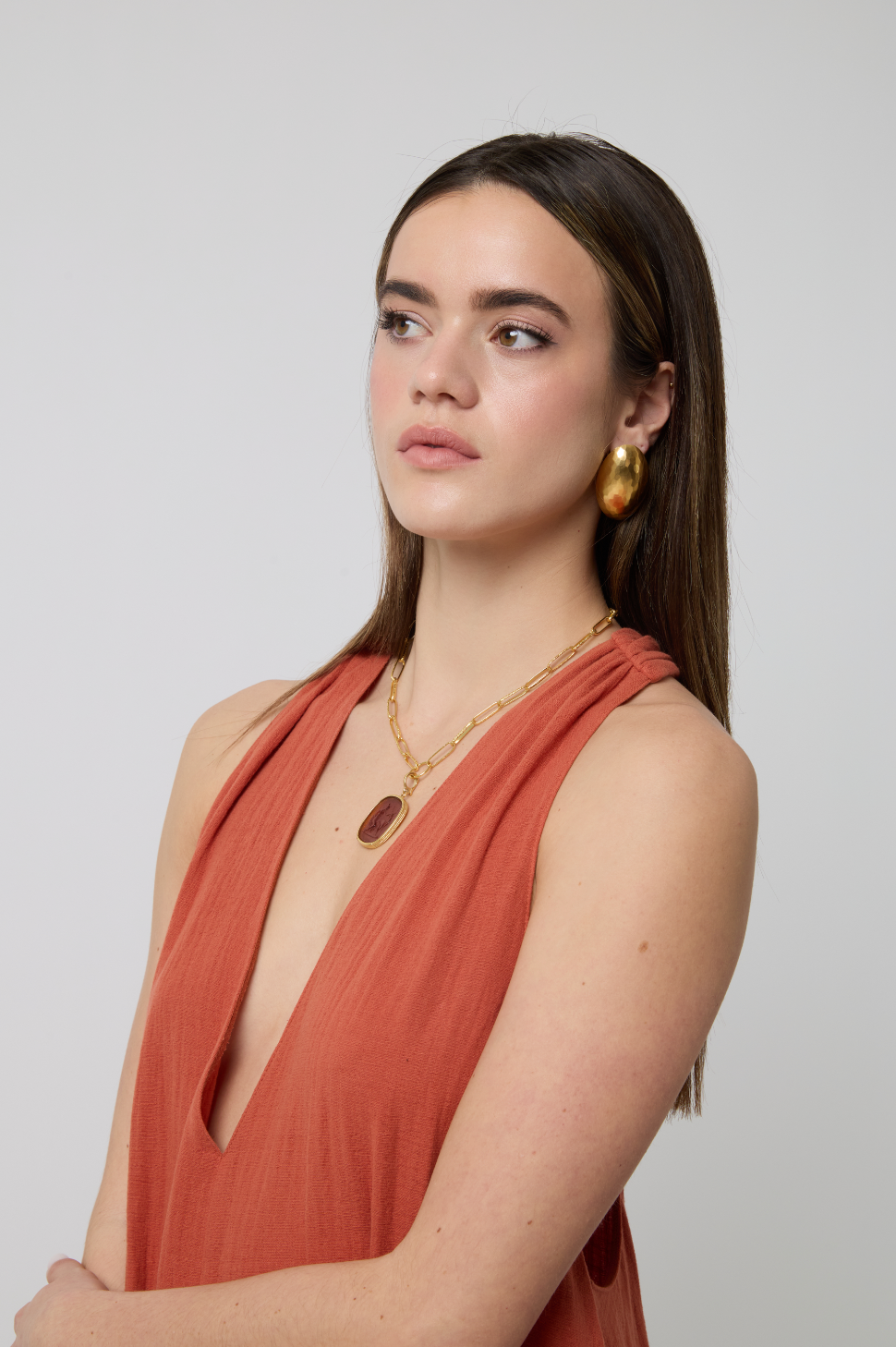 Stella Plunge Maxi Dress in Terracotta