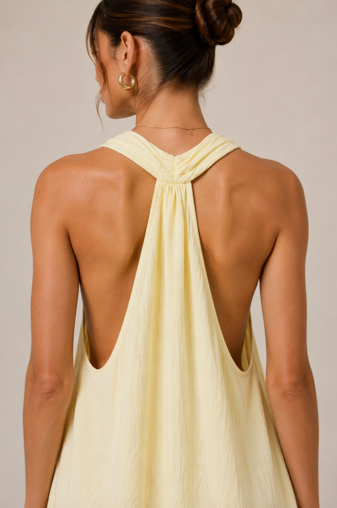 Stella Plunge Mini Dress in Butter