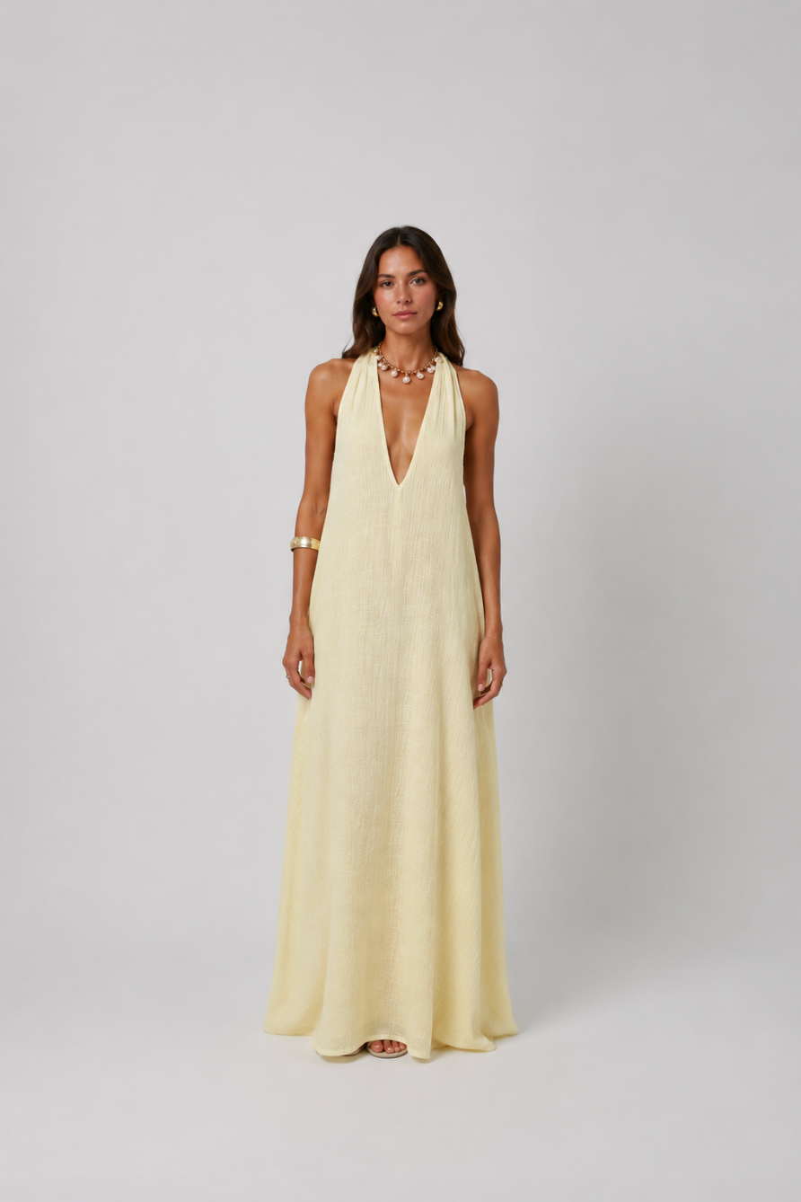 Stella Plunge Maxi Dress in Butter