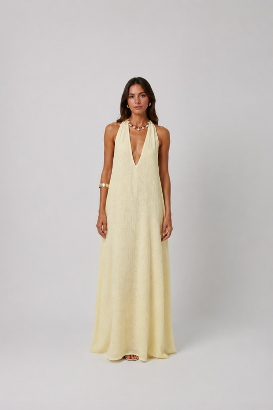 Stella Plunge Maxi Dress in Butter