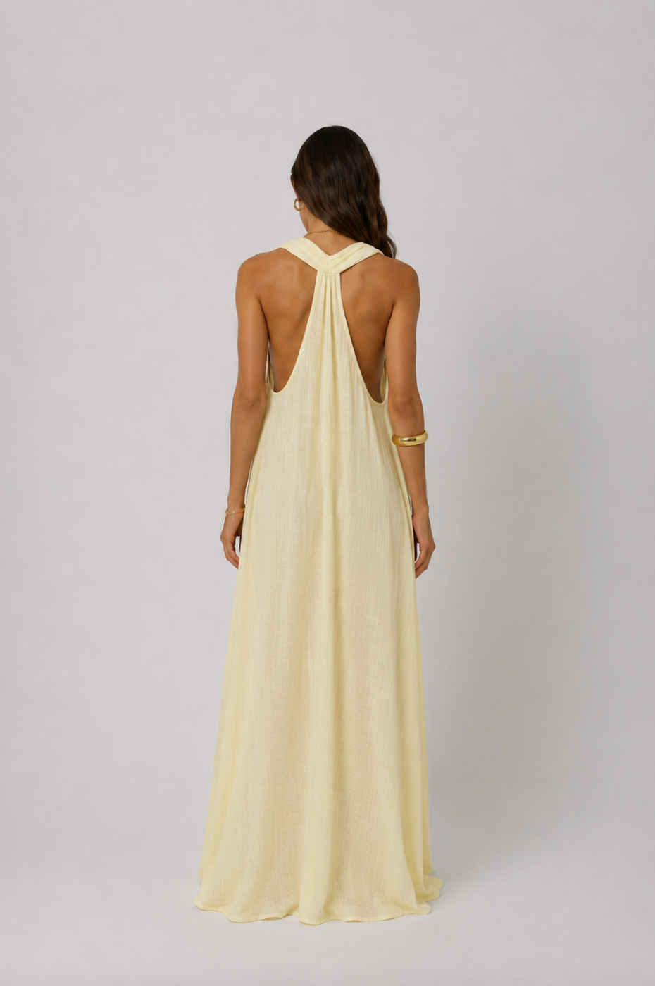 Stella Plunge Maxi Dress in Butter