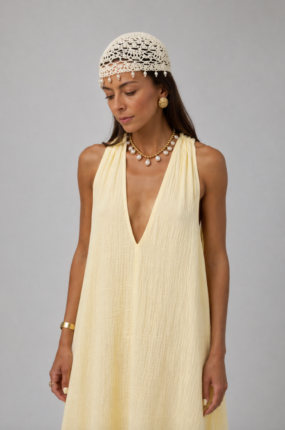 Stella Plunge Maxi Dress in Butter