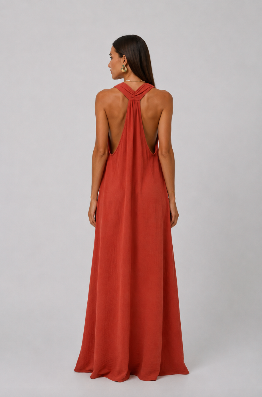 Stella Plunge Maxi Dress in Terracotta
