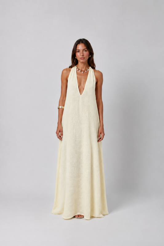 Stella Plunge Maxi Dress in Butter