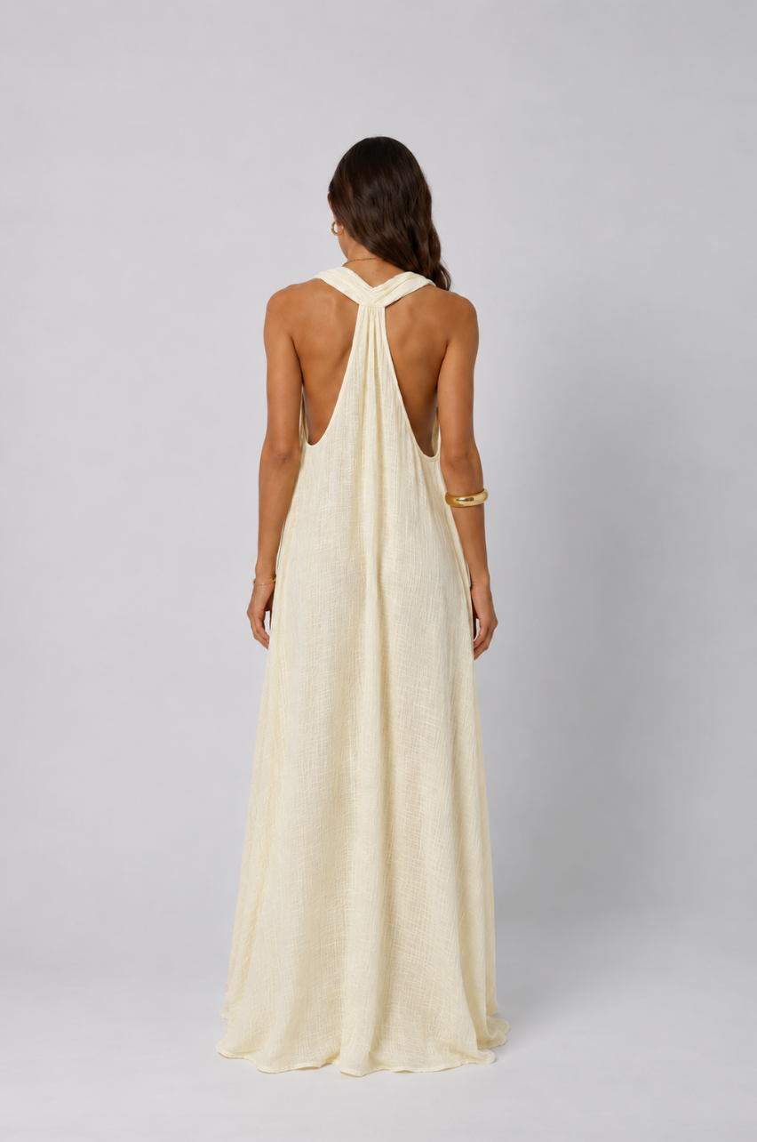 Stella Plunge Maxi Dress in Butter