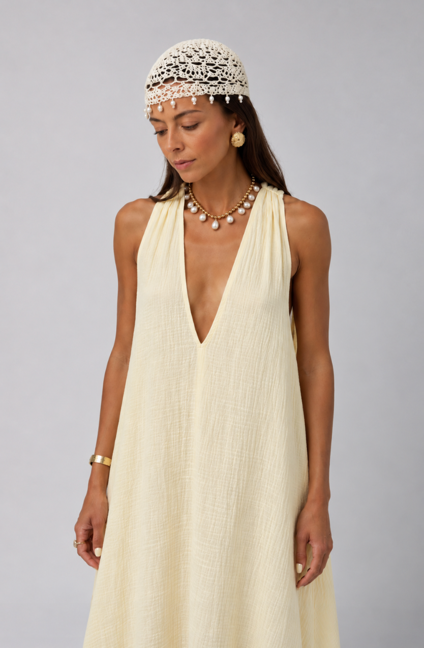 Stella Plunge Maxi Dress in Butter