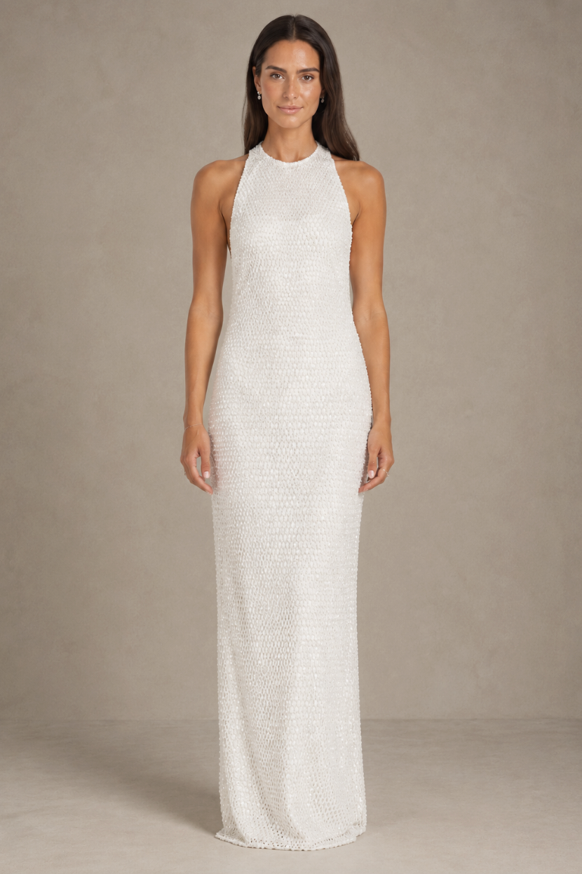 Aurora Beaded Open-Back Gown