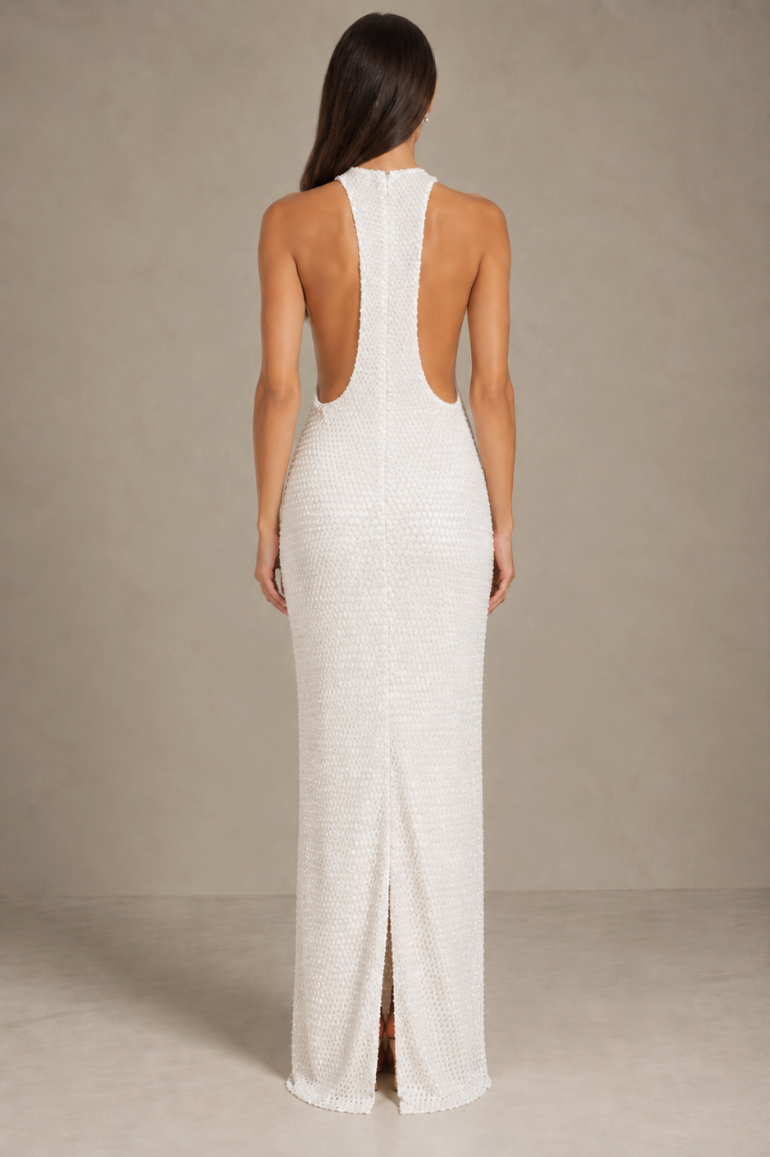 Aurora Beaded Open-Back Gown